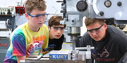 Students using machining lab